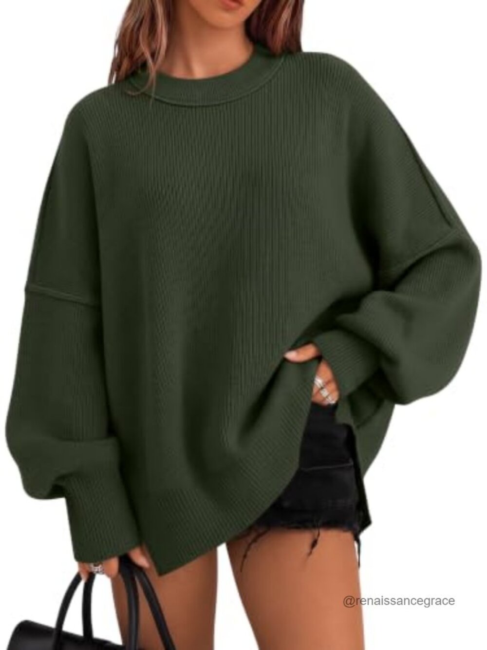 Oversized Crewneck Sweater Women Viscose Blend Pullover Tunic
